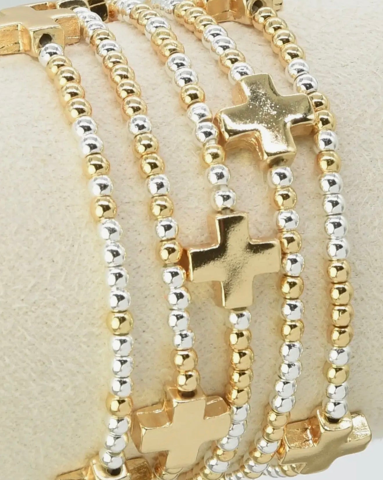 Cross beaded stretch bracelet 5 pc